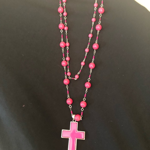 Beautiful Deep Pink Cross Necklace - Picture 3 of 8
